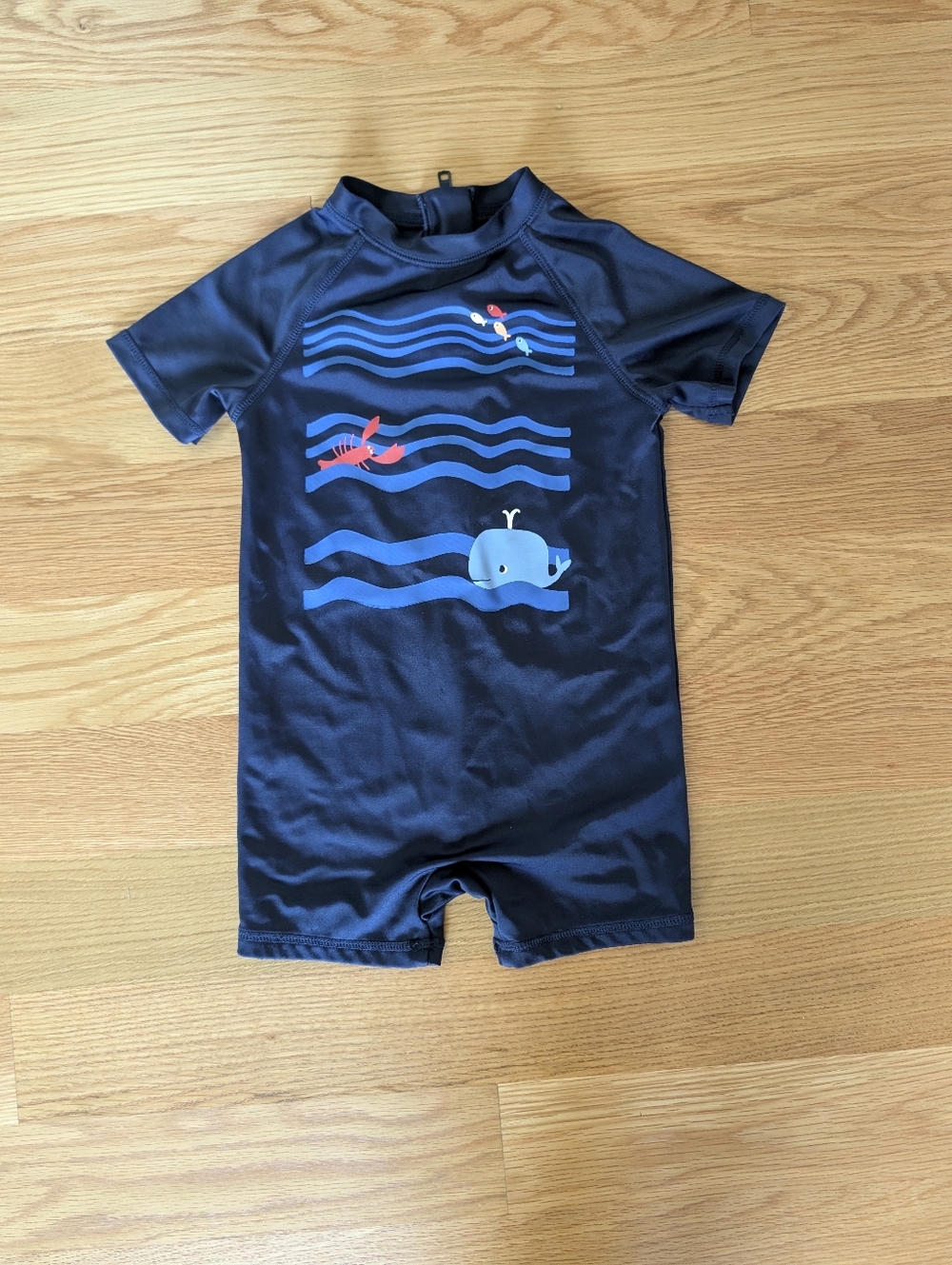 Gymboree Navy Whale & Waves Kids Rash Guard One-Piece Swim Suit 18-24mo